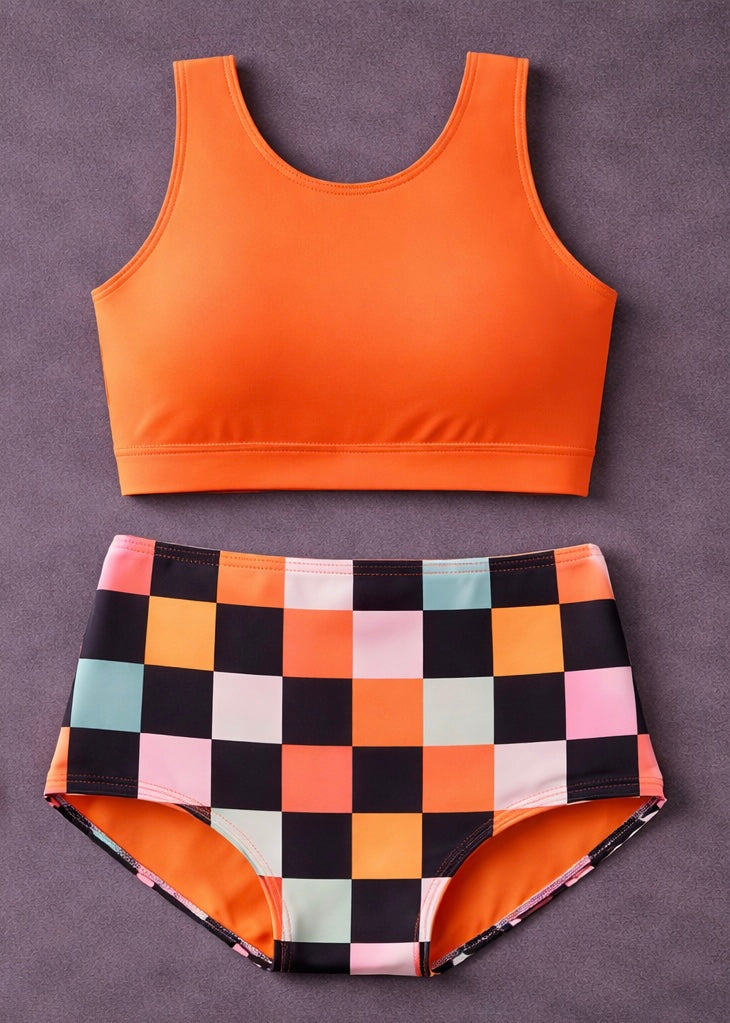 Adult Bikini in Orange + Sherbet Checkered