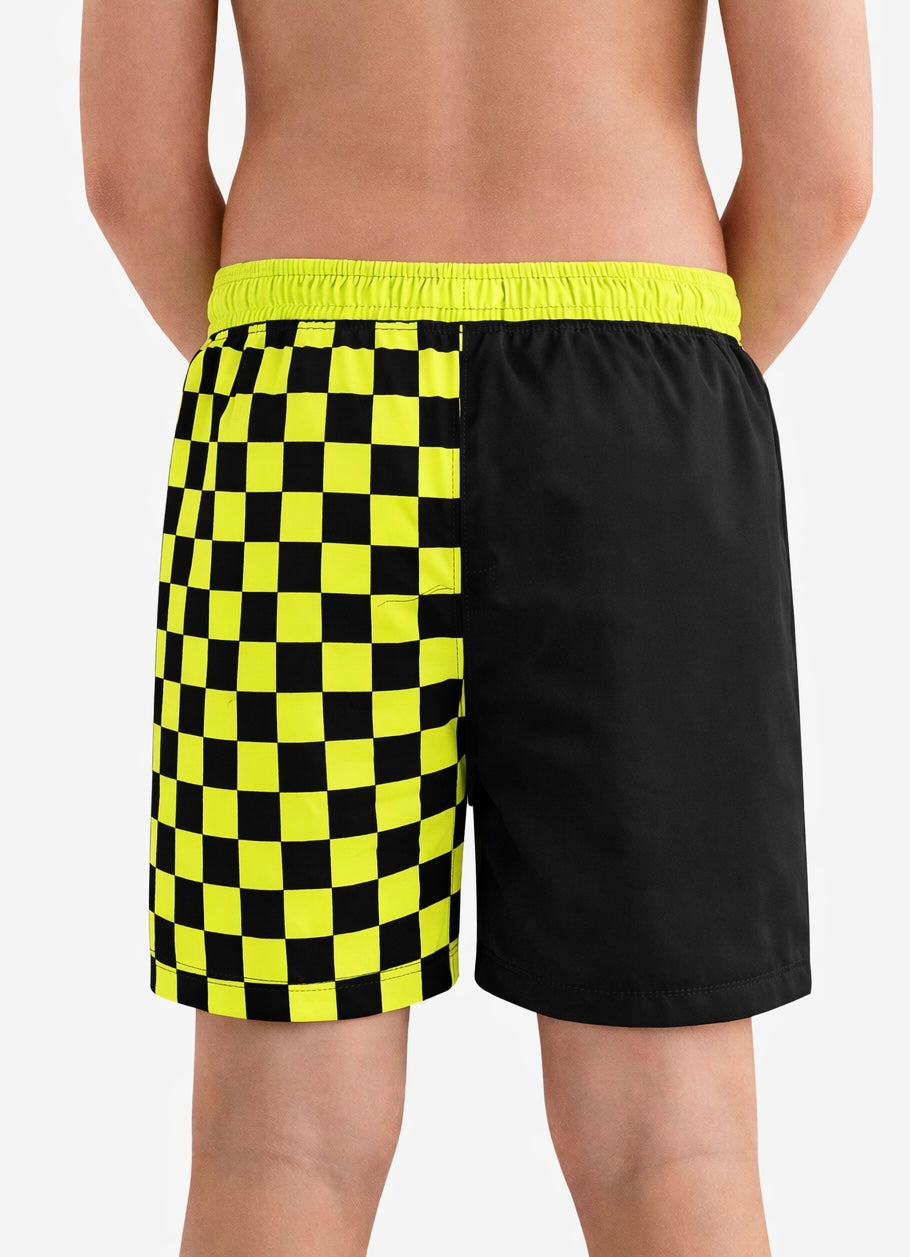 Neon Green Checkered Swim Shorts – Kids
