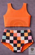 Two-Piece Swimsuit in Orange + Sherbet Checkered