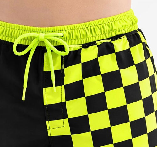 Neon Green Checkered Swim Shorts – Kids