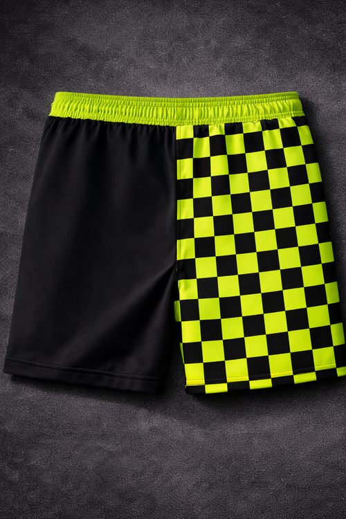 Adult Swim Trunks in Neon Green + Black Checkered