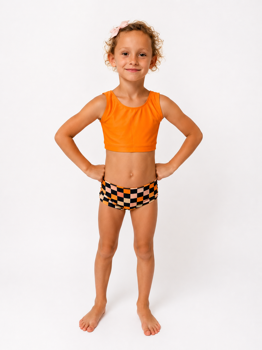 Two-Piece Swimsuit in Orange + Sherbet Checkered