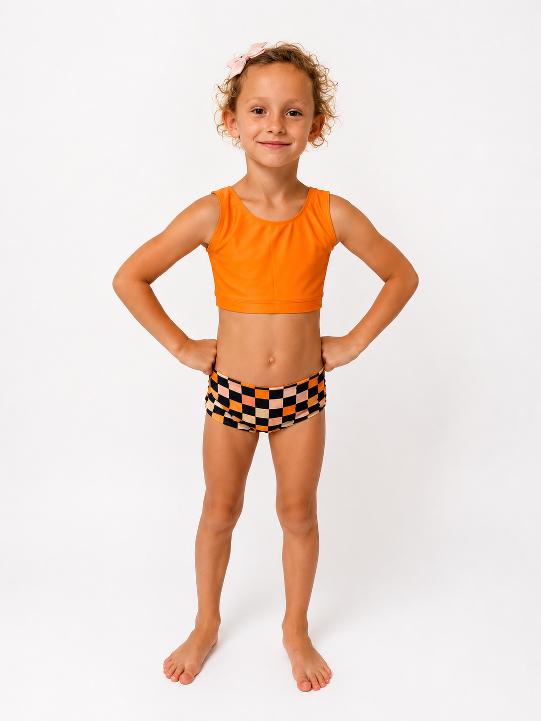 Two-Piece Swimsuit in Orange + Sherbet Checkered